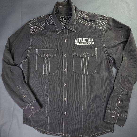 Affliction Other - Affliction Shirt Men XL Black Stripe Western Button Up Standard LTD Buckle Biker